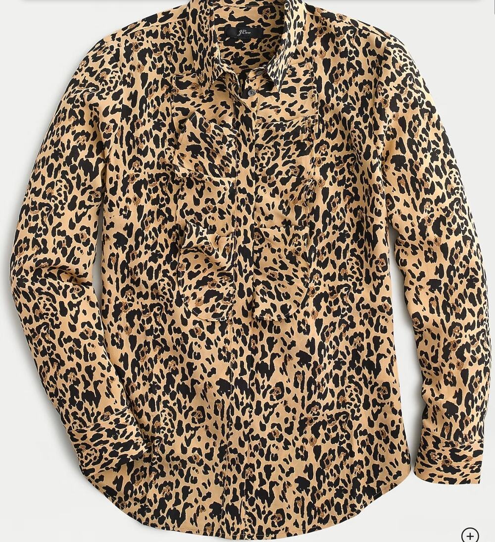 J.Crew | 100% Silk Ruffle-Front Leopard Print Blouse | Size 6